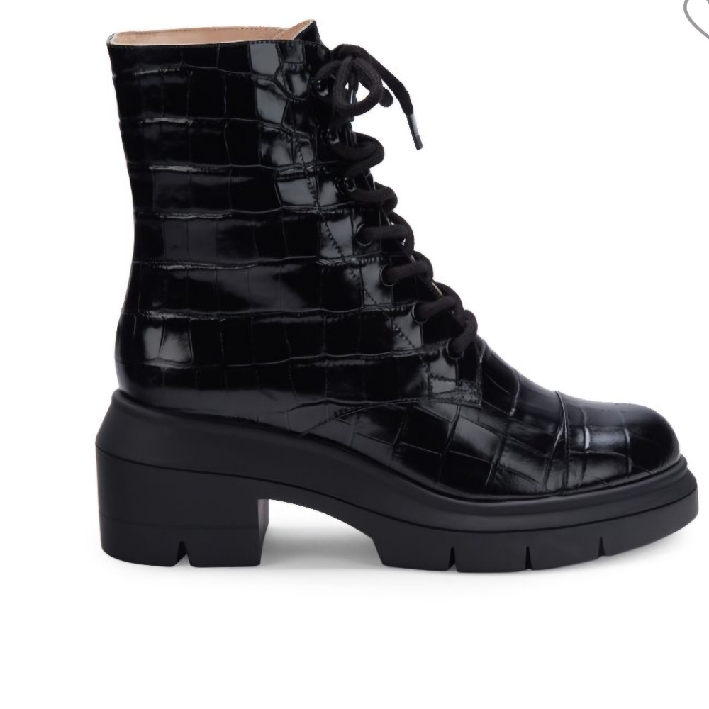 STUART WEITZMAN CROC EMBOSSED LEATHER BOOTS